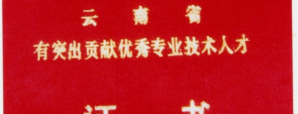 荣获云南省有突出贡献优秀专业技术人才